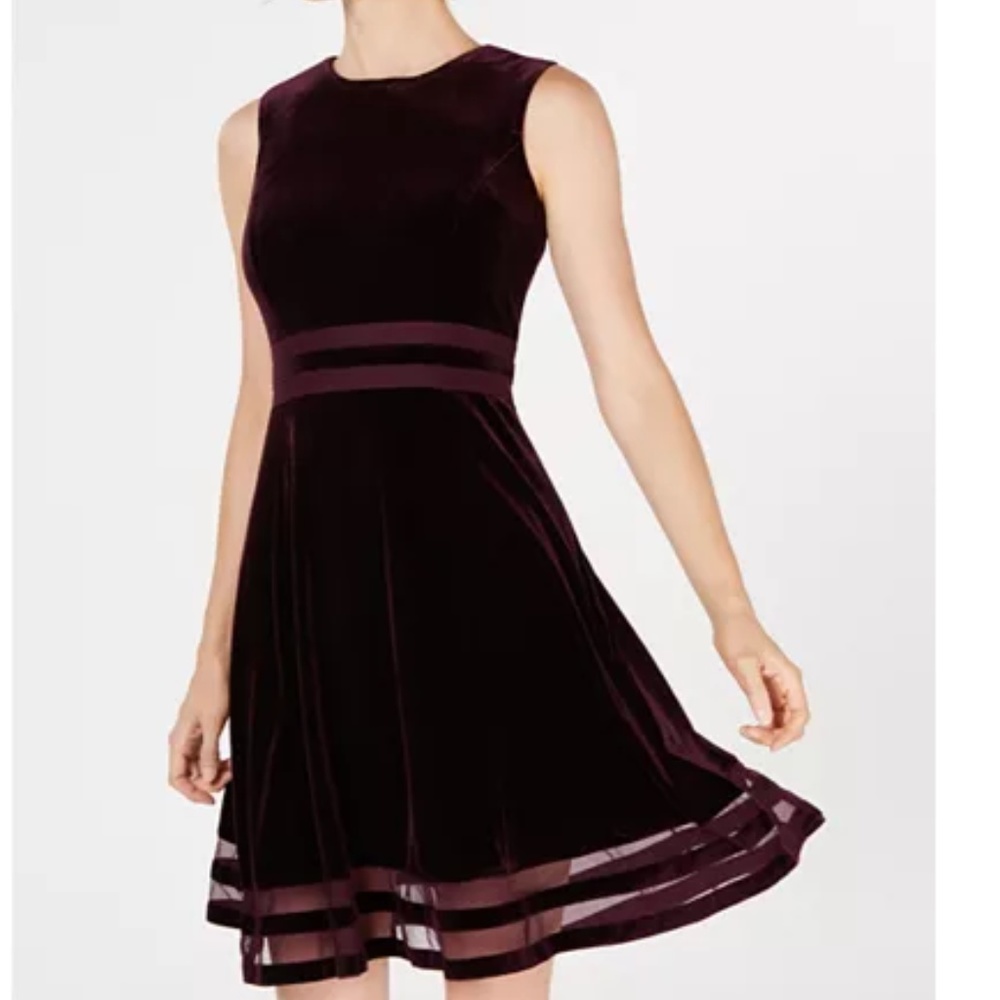 NWT Calvin Klein Velvet Fit Flare Illusion Dress - Picture 3 of 4